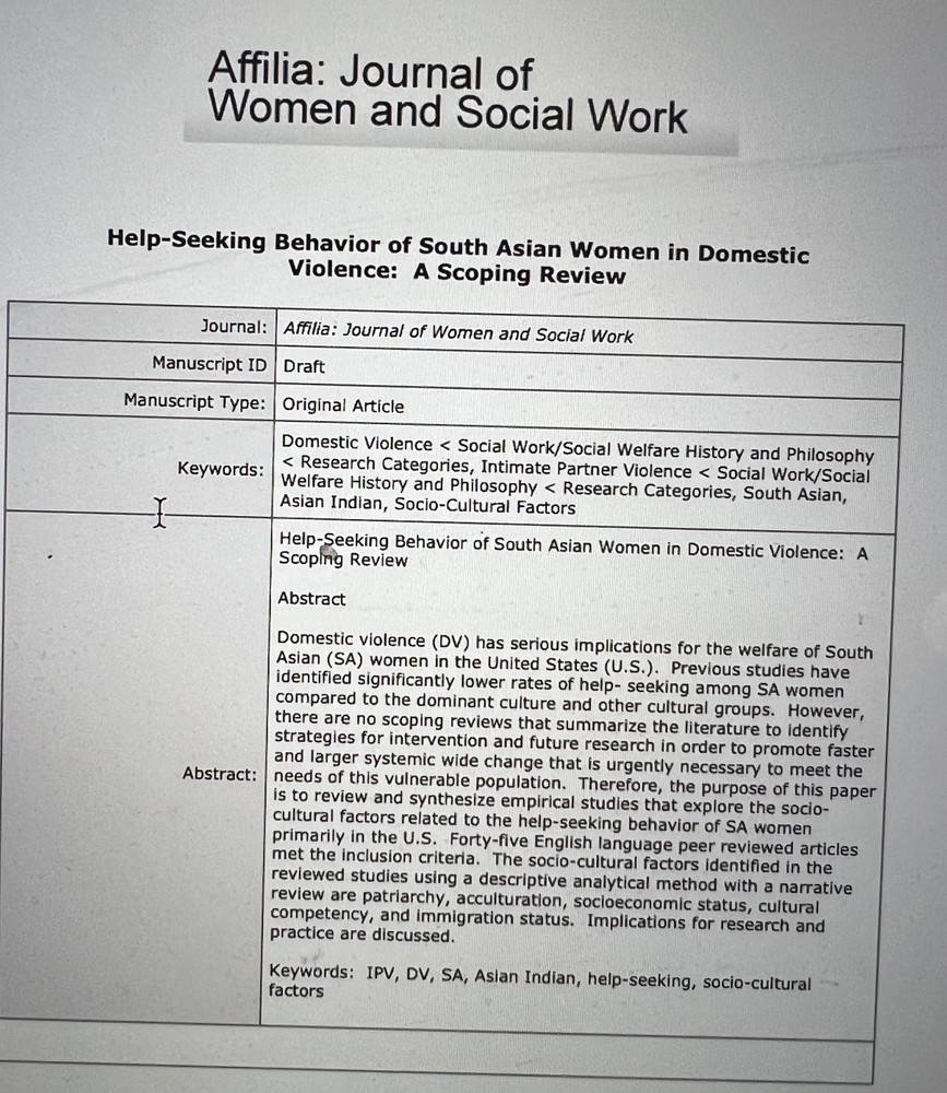 Help Seeking Behavior of South Asian Women in Domestic Viole